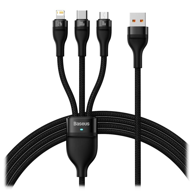 

Кабель USB 2.0(Am)-USB 2.0 Type-C(m), быстрая зарядка, 2.4А, 1.2 м, черный, Baseus Flash Series Ⅱ One-for-three CASS030001 (CASS030001), CASS030001