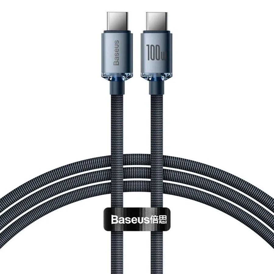 

Кабель USB Type-C-USB Type-C, быстрая зарядка, 5А, 100 Вт, 1.2 м, черный, Baseus Crystal Shine (CAJY000601)