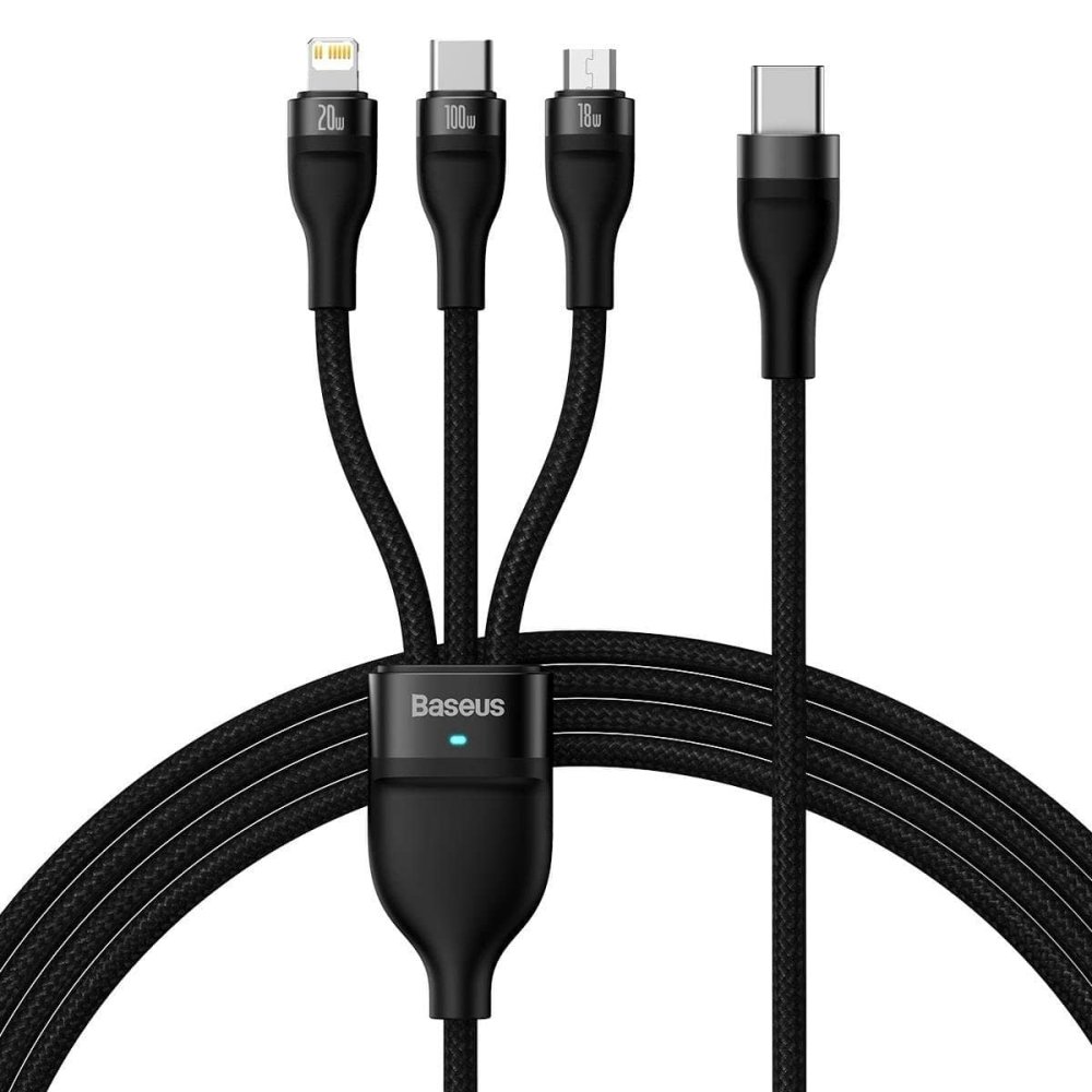 

Кабель USB Type-C-Lightning+MicroUSB+Type-C, быстрая зарядка, 5А, 100 Вт, 1.5 м, черный, Baseus Flash Series II (CASS030201)