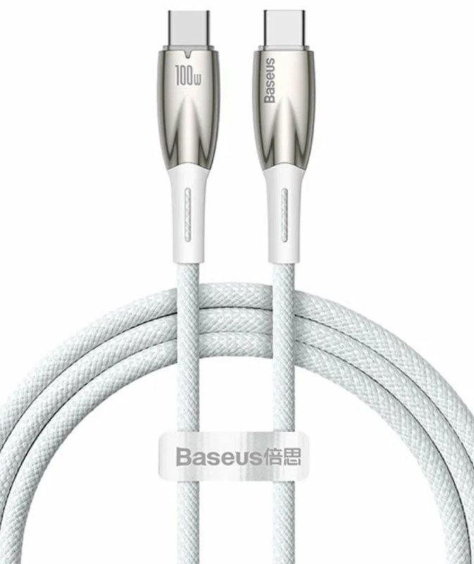 

Кабель USB Type-C-USB Type-C, быстрая зарядка, 5А, 100 Вт, 1 м, белый, Baseus Glimmer (CADH000702)