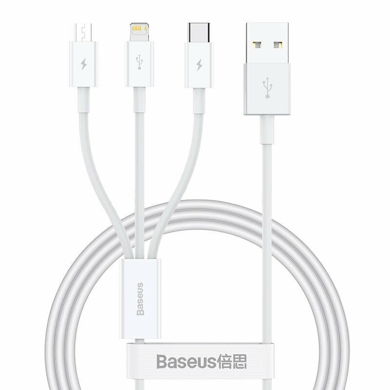 

Кабель USB-Type-C/Lightning/microUSB, быстрая зарядка, 2.1А, 50 см, белый, Baseus Superior (P10320105221-01)