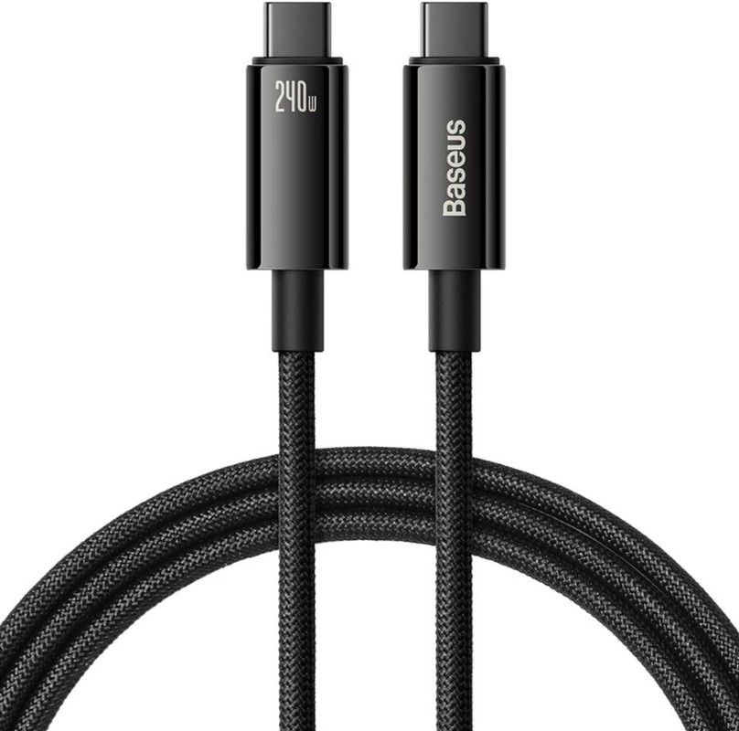 

Кабель USB Type-C-USB Type-C, плоский, быстрая зарядка, 5А, 240 Вт, 2 м, черный, Baseus Tungsten Gold (CAWJ040101)