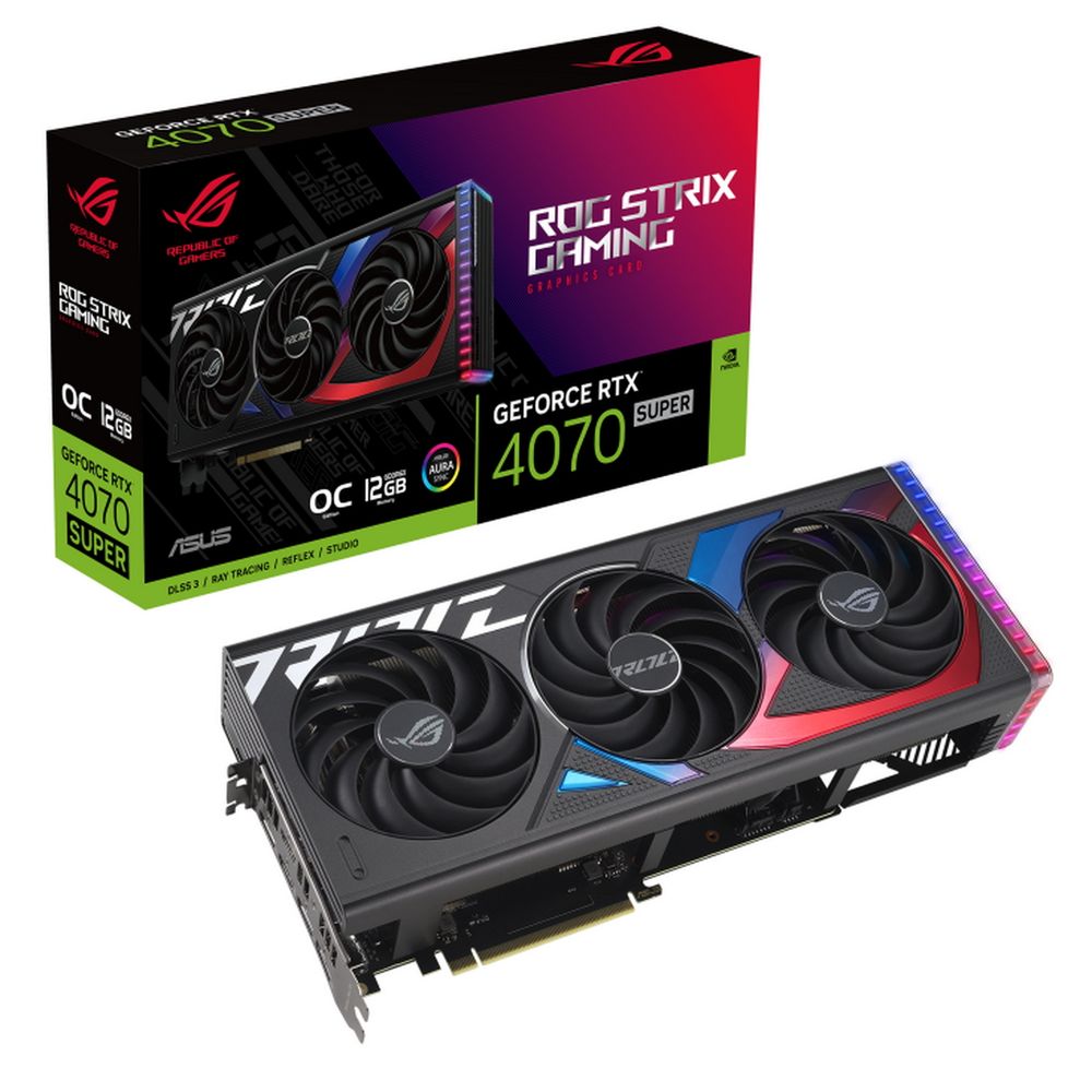 

Видеокарта ASUS NVIDIA GeForce RTX 4070 ROG-STRIX-RTX4070S-O12G-GAMING, 12Gb GDDR6X, 192 бит, PCI-E, HDMI, 3DP, Retail (ROG-STRIX-RTX4070S-O12G-GAMING), ROG-STRIX-RTX4070S-O12G-GAMING