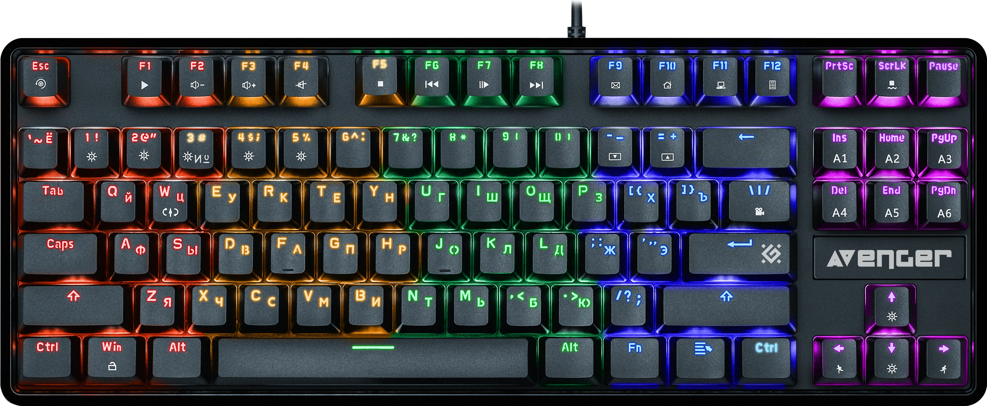 Клавиатура проводная Defender AVENGER , механическая, Outemu Red, подсветка, USB, черный (45410)