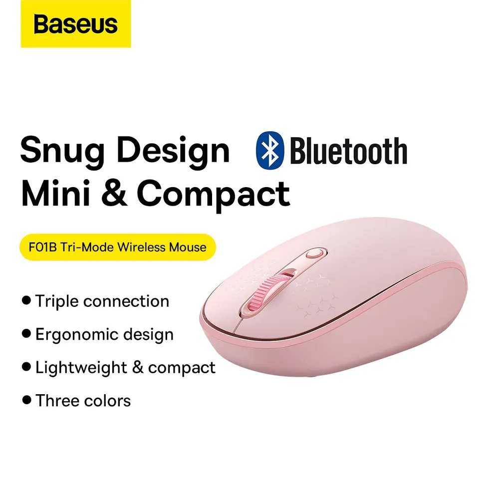 

Мышь беспроводная/проводная Baseus F01B, 1600dpi, оптическая светодиодная, Bluetooth/Радиоканал/USB, розовый ( B01055503413-00), F01B