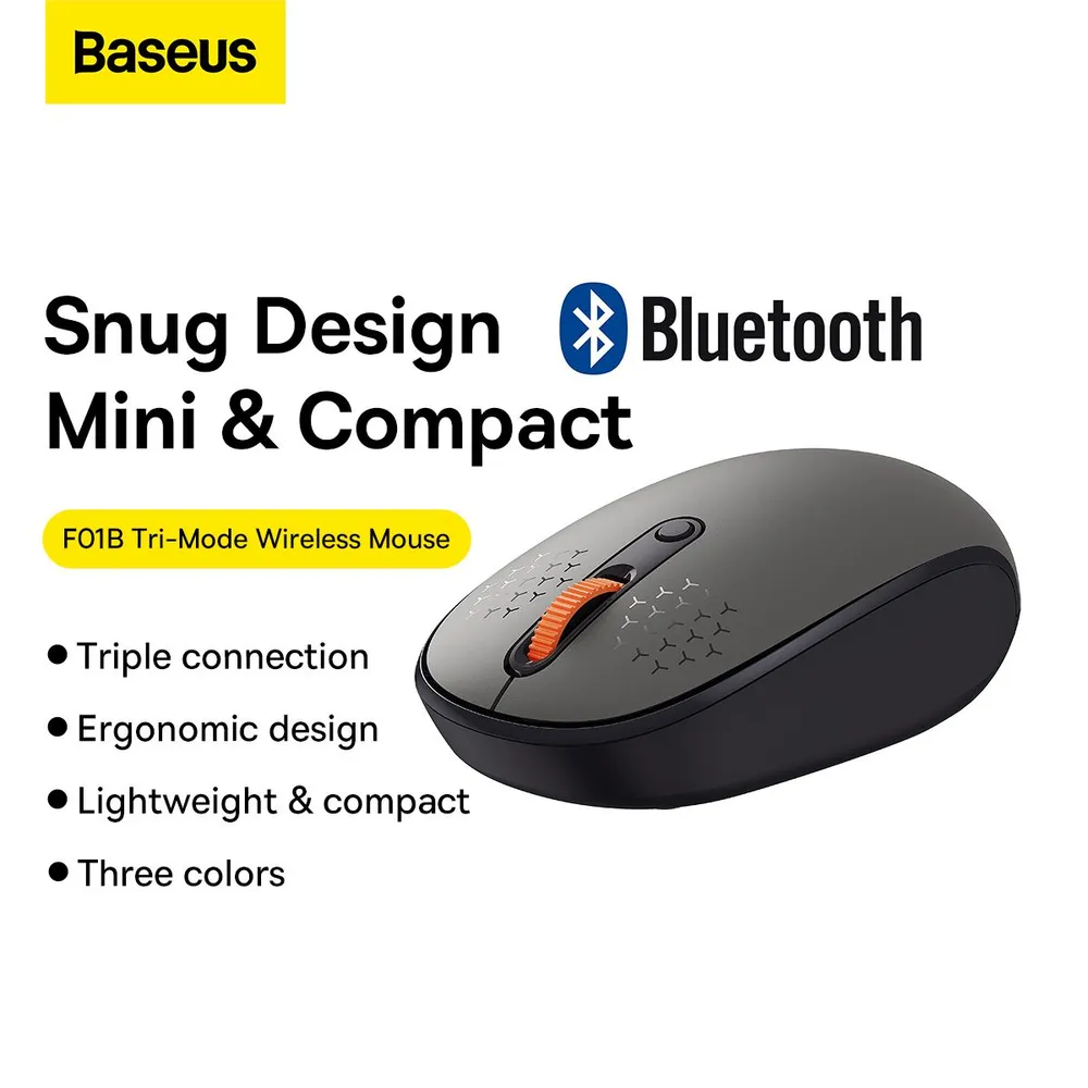 Мышь беспроводная/проводная Baseus F01B, 1600dpi, оптическая светодиодная, Bluetooth/Радиоканал/USB, серый (B01055503833-00)