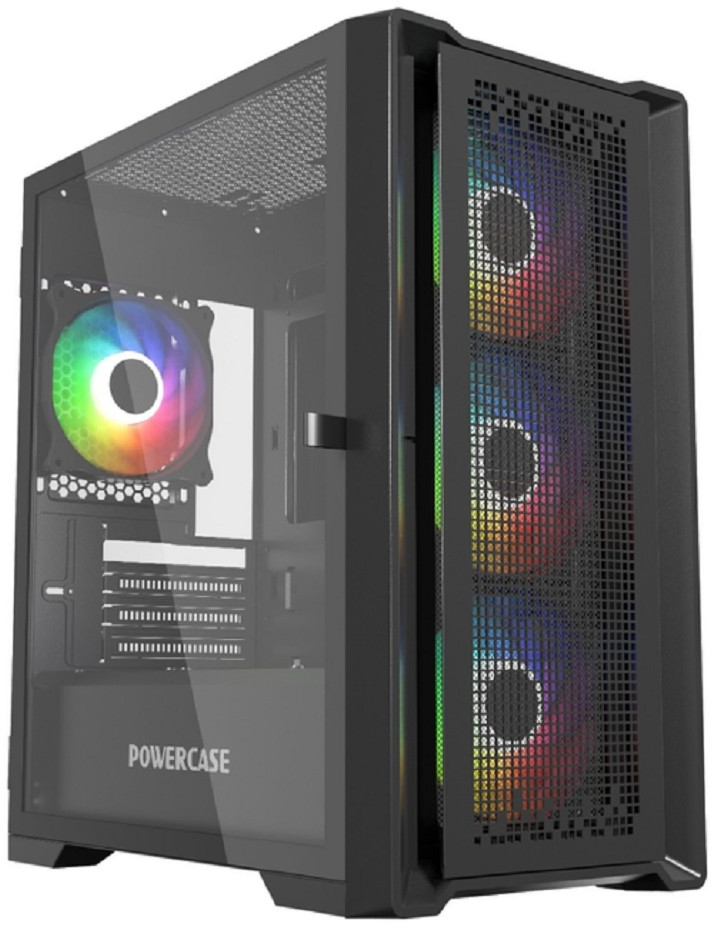 Корпус PowerCase ByteFlow Micro, ATX, Midi-Tower, USB 3.0, RGB подсветка, черный, без БП (CAMBFB-A4)