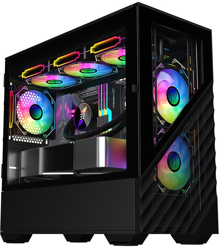 

Корпус 1STPLAYER DK D7, ATX, Mini-Tower, USB 3.0, RGB подсветка, черный, без БП (D7-BK-3F1), DK D7