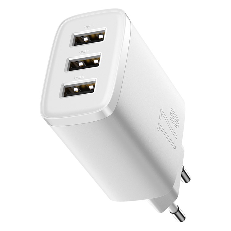 

Сетевое зарядное устройство BASEUS Compact Charger 3U 17W CCXJ020102 17 Вт, 3xUSB, EU, белый (CCXJ020102), CCXJ020102