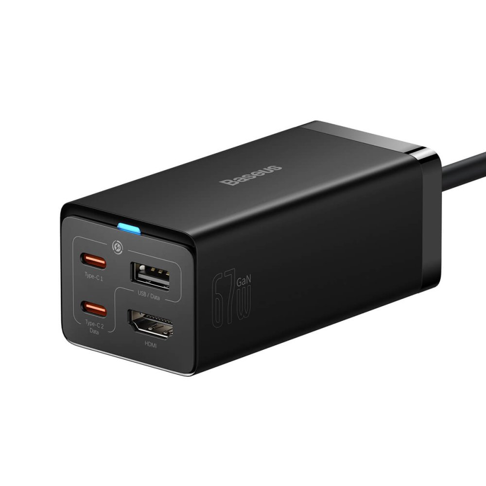

Сетевое зарядное устройство BASEUS GaN5 Pro Desktop Fast Charger 1U+2C+HDMI 67W CCGP110201 67 Вт, USB, HDMI, EU, 2xUSB type-C, Quick Charge, черный (CCGP110201), кабель сетевой 1.5м, CCGP110201