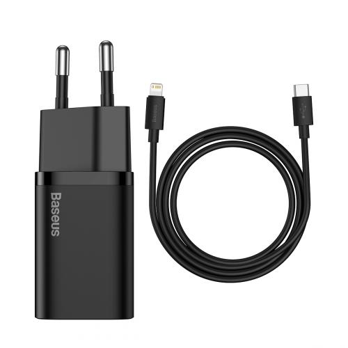 

Сетевое зарядное устройство BASEUS Super Si Quick Charger 1C 20W TZCCSUP-B01 20 Вт, EU, USB type-C, Quick Charge, PD, черный (TZCCSUP-B01), кабель Lightning/Type-C, TZCCSUP-B01