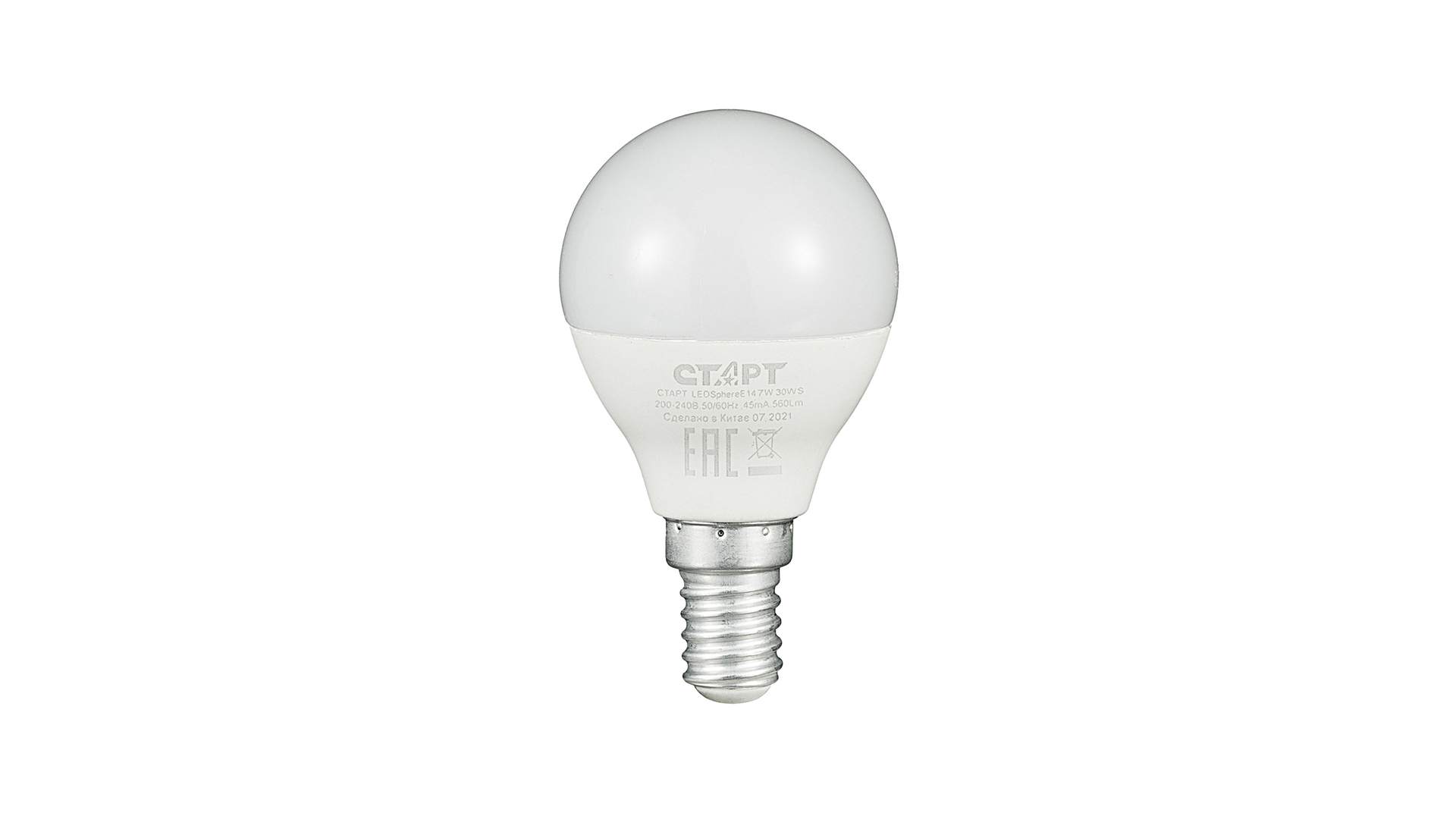 

Лампа светодиодная E14 шар, 7 Вт, 2700 K / теплый свет, 220 В, СТАРТ LEDSphereE14 7W 30 WS (17264), LEDSphereE14 7W 30 WS