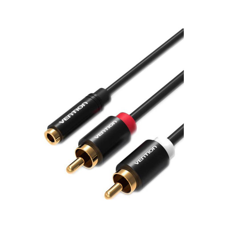 

Кабель Jack 3.5mm(F)-2xRCA(M), экранированный, 1 м, черный Vention VAB-R01-S (VAB-R01-S100), VAB-R01-S