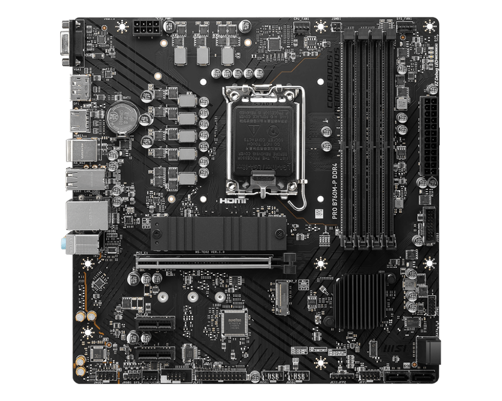 

Материнская плата MSI PRO B760M-P DDR4, Socket1700, Intel B760, 4xDDR4, PCI-Ex16, 4SATA3, 7.1-ch, GLAN, 3 USB 3.2, 1 USB Type-C, VGA, HDMI, DP, mATX, Bulk, PRO B760M-P DDR4