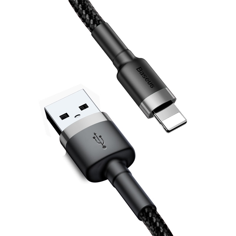 

Кабель USB-Lightning 8-pin, 2А, 3 м, черный/серый, Baseus Cafule (CALKLF-RG1)