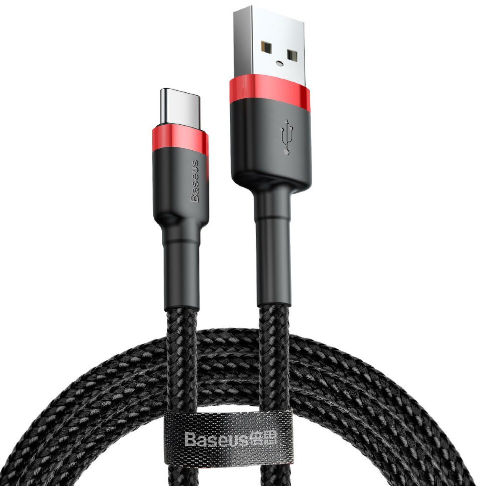 

Кабель USB-USB Type-C, 2А, 2 м, черный/красный, Baseus Cafule (CATKLF-C91)