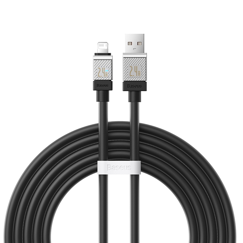 Кабель USB-Lightning 8-pin, быстрая зарядка, 2.4А, 2 м, черный, Baseus CoolPlay (CAKW000501)