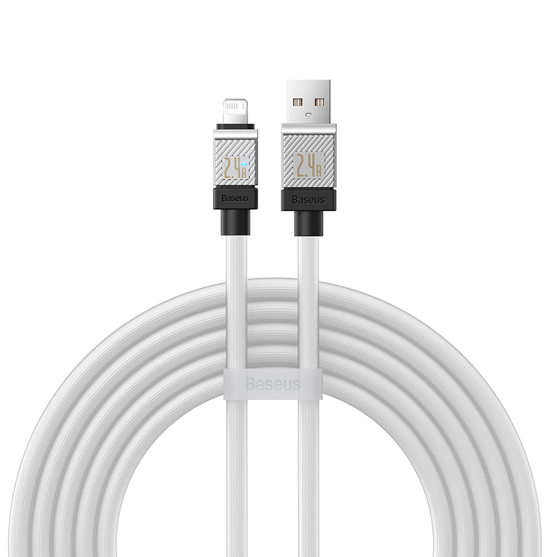 Кабель USB-Lightning 8-pin, быстрая зарядка, 2.4А, 2 м, белый, Baseus CoolPlay (CAKW000502)