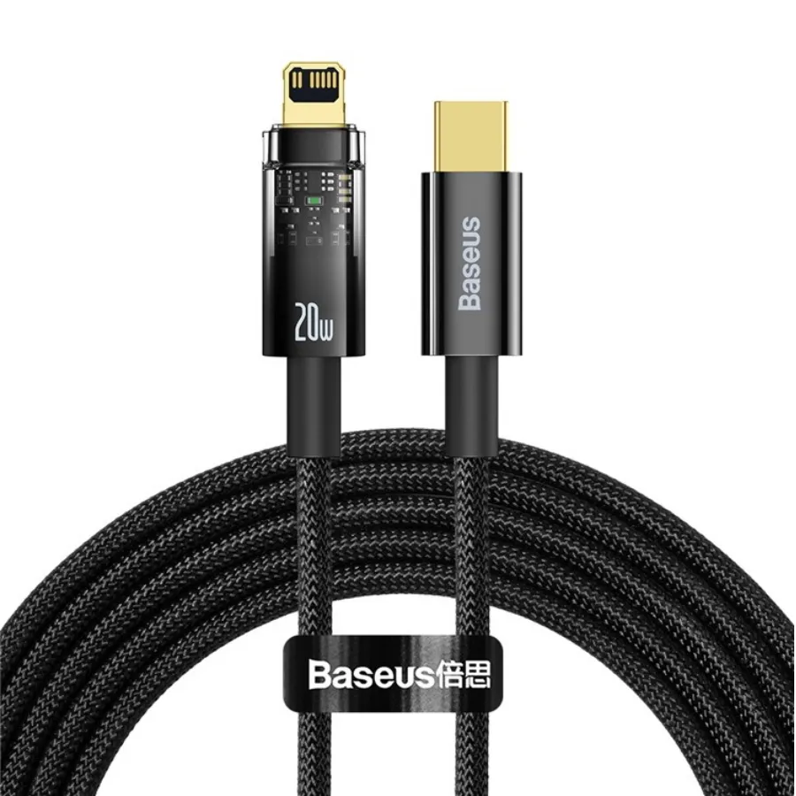

Кабель USB Type-C-Lightning 8-pin, быстрая зарядка, 2.4А, 20 Вт, 2 м, черный, Baseus Explorer (CATS000101)