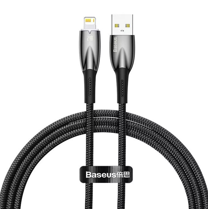 

Кабель USB-Lightning 8-pin, быстрая зарядка, 2.4А, 1 м, черный, Baseus Glimmer (CADH000201)