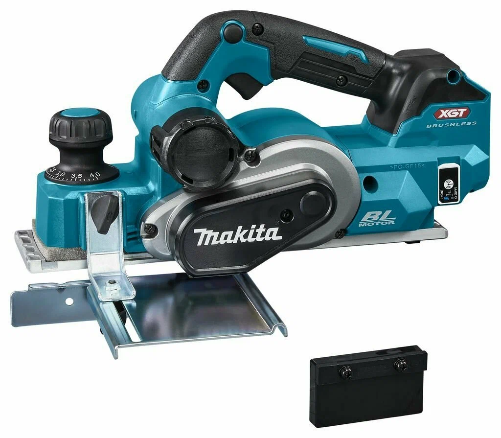 Электрорубанок Makita KP001GZ, 15000 об/мин, аккумуляторный, глубина строгания 8.2 см, глубина выборки паза до 4 мм, ширина строгания 8.2 см, Li-Ion, 40 В, 3.7 кг (KP001GZ) без акб и зу