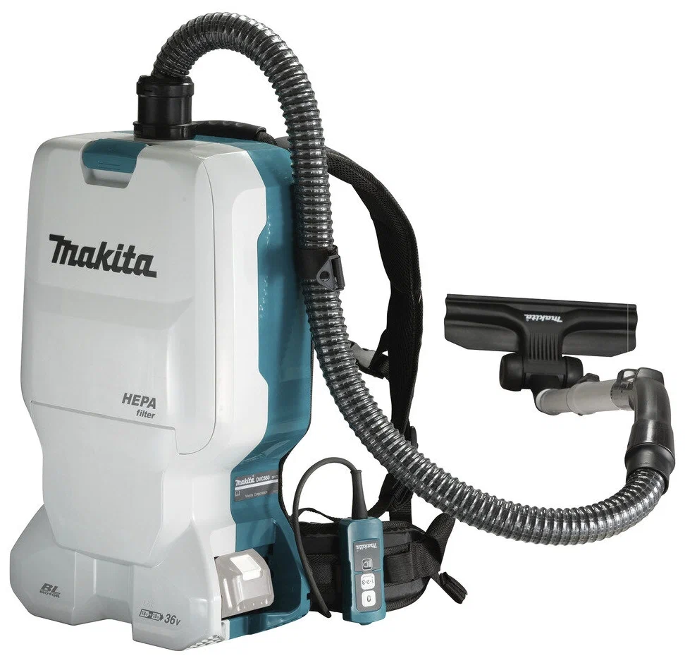 Ранцевый пылесос Makita DVC660Z, аккумуляторный, сухая уборка, объем пылесборника 6 л, мешок, диаметр шланга 3.2 см, длина шланга 1 м, 6.1 кг (DVC660Z) поставляется без аккумуляторов и зарядного устройства