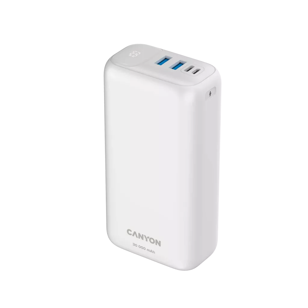 

Портативный аккумулятор (Powerbank) Canyon PB-301, 30 А·ч, 4xUSB, 5А, Type-C, QC, PD, белый (CNE-CPB301W), PB-301