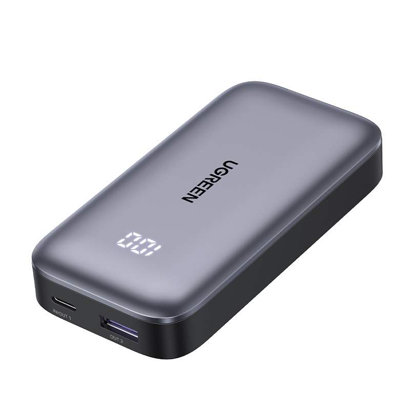 

Портативный аккумулятор (Powerbank) UGREEN PB502, 10000 мА·ч, 2xUSB, 3.1А, Type-C, QC, PD, серый (25185_), PB502