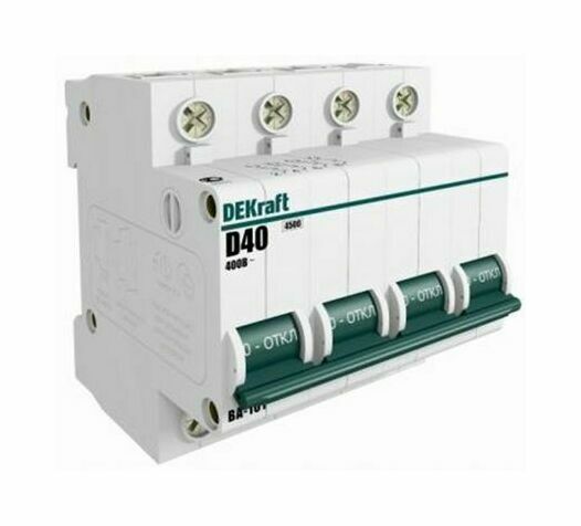 

Выключатель автоматический DeKraft ВА-101 четырехполюсный (4P/4П) 10А D 4.5кА (11137DEK)