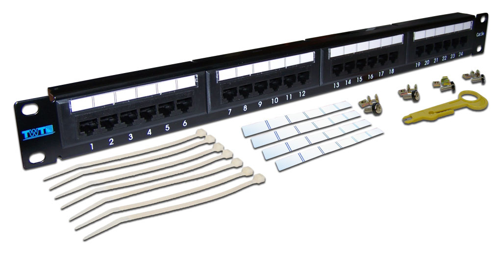 Патч-панель в шкаф 19" 1U, порты: 24xRJ-45 кат. 5e, TWT TWT-PP24UTP