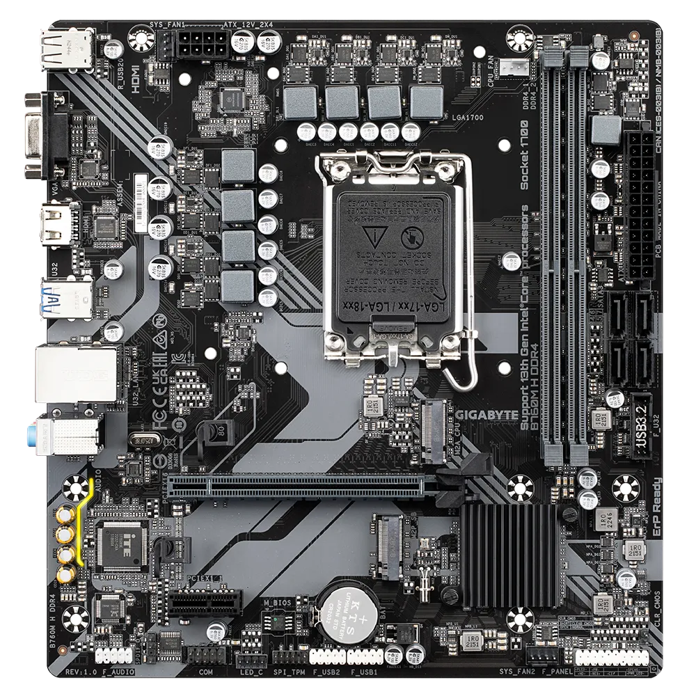 

Материнская плата GIGABYTE B760M H DDR4, Socket1700, Intel B760, 2xDDR4, PCI-Ex16, 4SATA3, 7.1-ch, GLAN, 6 USB 3.2, VGA, HDMI, mATX, Bulk, B760M H DDR4