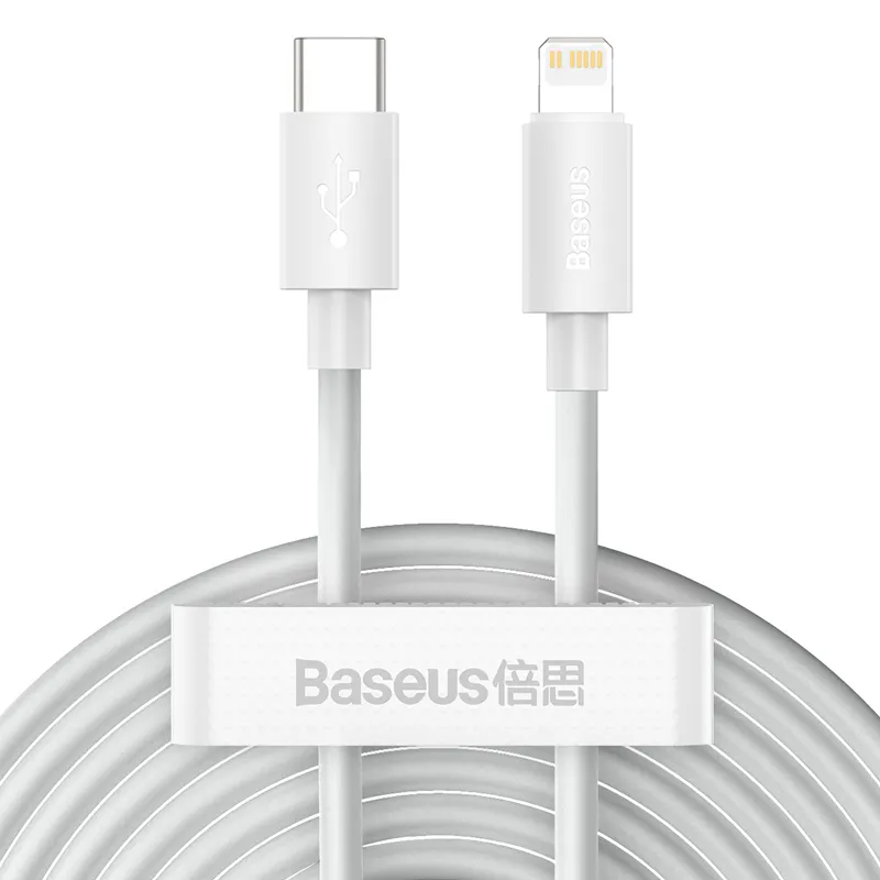 

Кабель Lightning 8-pin-USB Type-C, быстрая зарядка, 5А, 20 Вт, 1.5 м, белый, Baseus Simple Wisdom Data Cable Kit (TZCATLZJ-02)