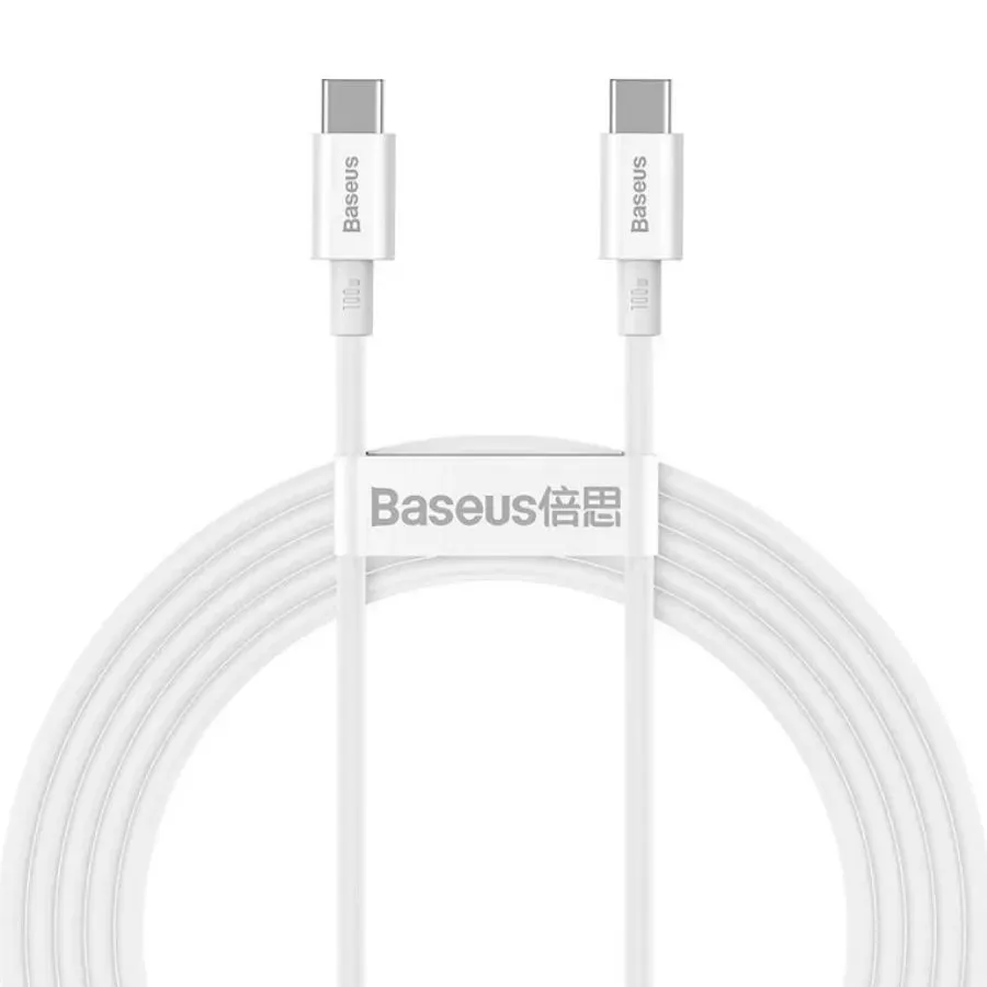 

Кабель USB Type-C-USB Type-C, быстрая зарядка, 5А, 100 Вт, 2 м, белый, Baseus Superior Series (CATYS-C02)