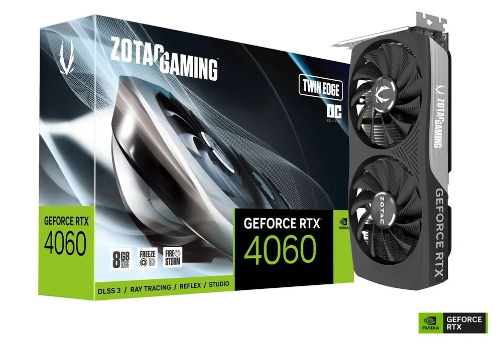 

Видеокарта ZOTAC NVIDIA GeForce RTX 4060 Twin Edge OC, 8Gb GDDR6, 128 бит, PCI-E, HDMI, 3DP, Retail (ZT-D40600H-10M), Twin Edge OC