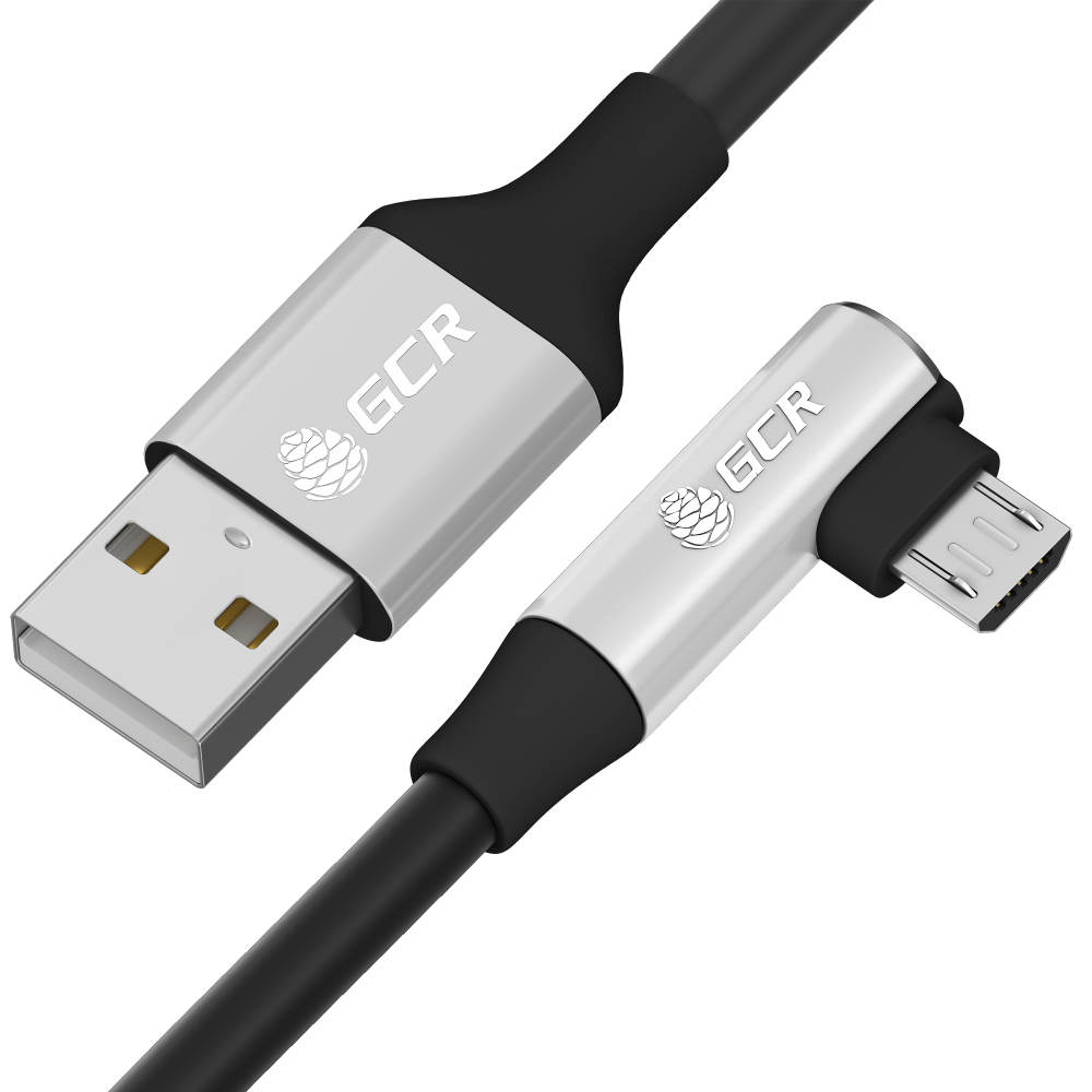 Кабель USB-Micro USB, прямой/угловой, быстрая зарядка, 70 см, черный/серебристый, Greenconnect Premium GCR-55894 (GCR-55894)