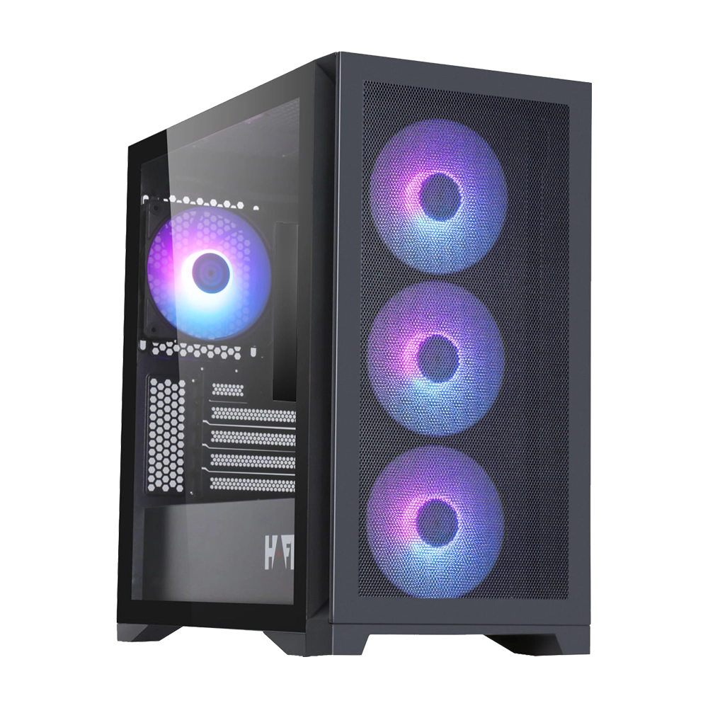 Корпус HAFF Glory Mini, mATX, Mini-Tower, USB 3.0, USB Type-C, RGB подсветка, черный, без БП (0012210678)