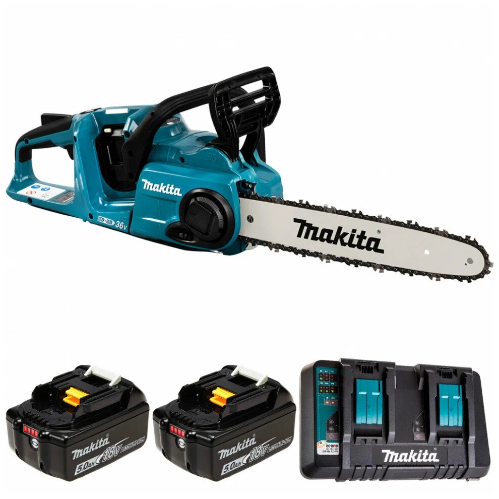 

Пила цепная Makita DUC353PT2, бесщеточный, шина 35 см, шаг 3/8 дюйма, аккумуляторная, 36 В, 5 А·ч, Li-Ion, 4.7 кг, 2 АКБ+ЗУ (DUC353PT2), DUC353PT2
