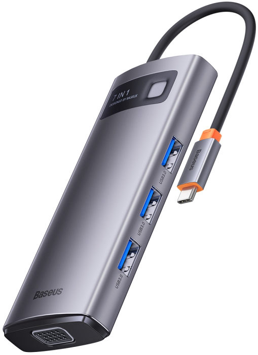 

Док-станция Baseus Metal Gleam Series 7-in-1 Multifunctional Type-C HUB Docking Station, 3840x2160 (4K), USB Type-C, серый (WKWG040013), 7-in-1 Multifunctional Type-C HUB Docking Station