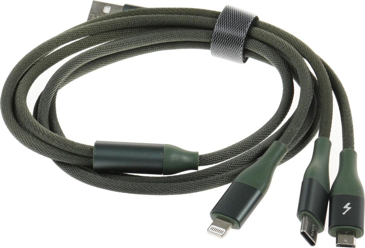 

Кабель USB-Micro USB+Lightning 8-pin+USB Type-C, 1.2 м, зеленый, SOLOVE DW2 (DW2 GREEN RUS), DW2