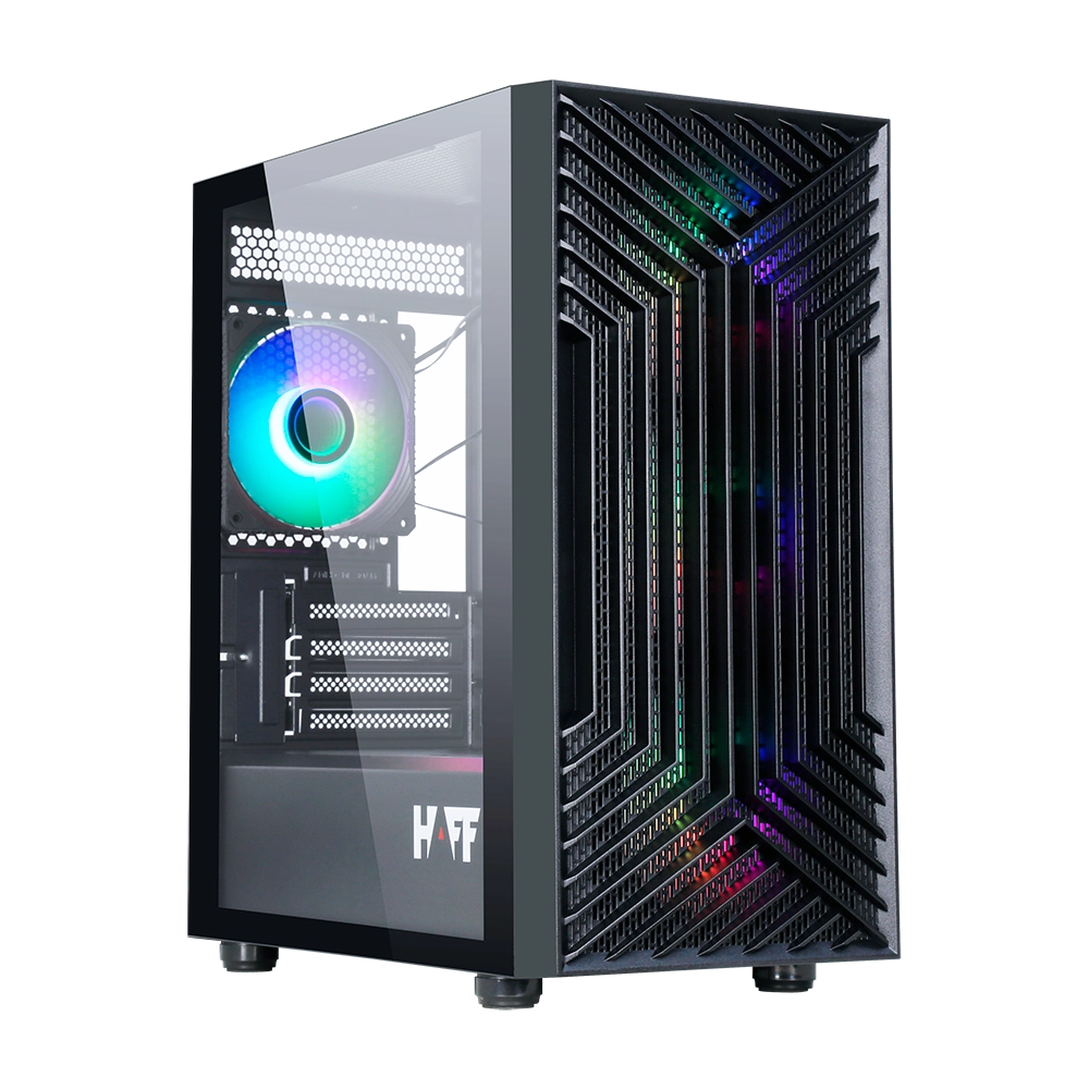 Корпус HAFF Rush, mATX, Mini-Tower, USB 3.0, RGB подсветка, черный, без БП (0015060609)