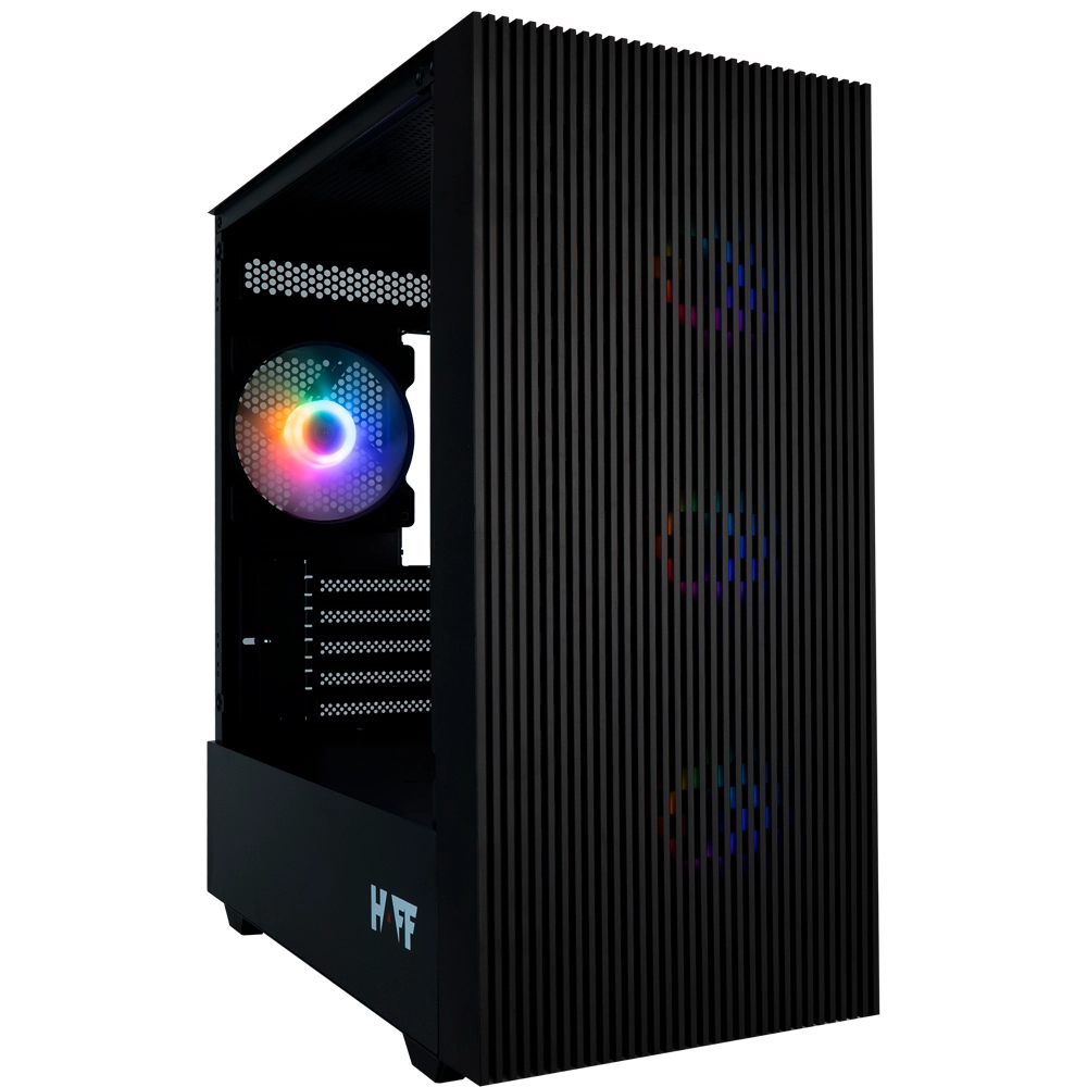 Корпус HAFF Stripe, mATX, Mini-Tower, USB 3.0, RGB подсветка, черный, без БП (0012325478)