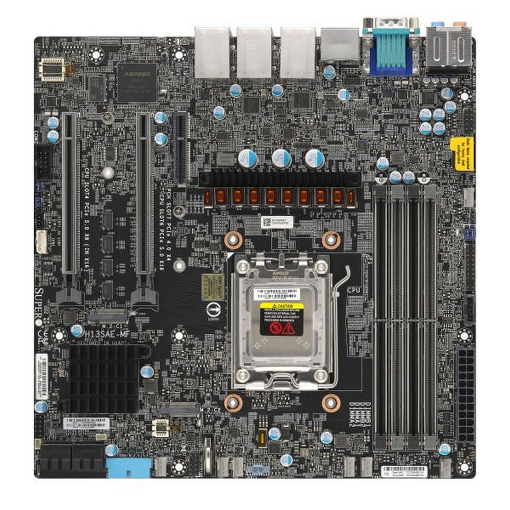 

Материнская плата Supermicro H13SAE-MF, 1xAM5, AMD B650, 4xDDR5, 2PCI-Ex16, 2xM.2-PCI-E, 4SATA3 RAID 0/1/10, 7.1-ch, 2xGLAN, IPMI, 2xUSB 2.0, VGA, HDMI, DisplayPort, mATX, Bulk (MBD-H13SAE-MF-B), H13SAE-MF