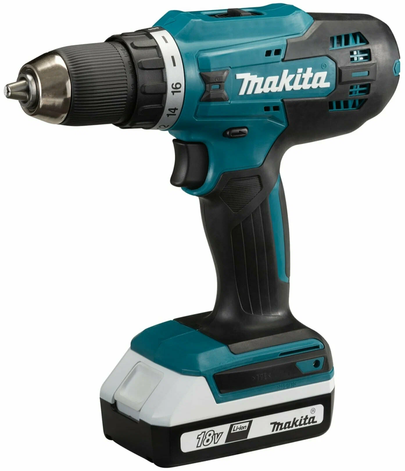 Дрель-шуруповерт Makita HP488DWAE, аккумуляторный, 42 нм, 1400 об/мин, 18V, 2 А·ч, Li-Ion, два акб, быстрозажимной патрон, кейс, 1.7 кг (HP488DWAE) 2 акб и зу