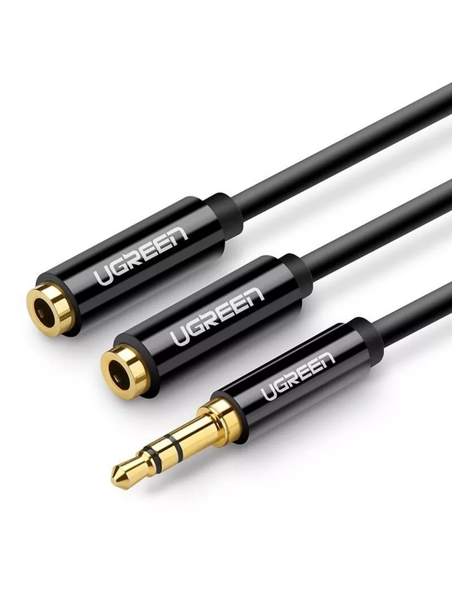 

Кабель-разветвитель Jack 3.5mm(M)-2xJack 3.5mm(F), 20 см, черный UGREEN AV134 (20816), AV134