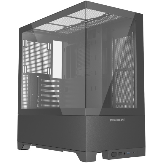 Корпус PowerCase Vision Black V2, ATX, Midi-Tower, USB 3.0, USB Type-C, черный, без БП (CVBAV2-L0)