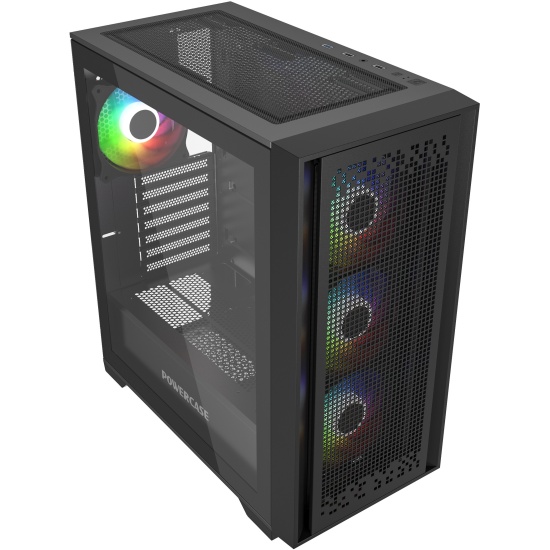 Корпус PowerCase ByteFlow, ATX, Midi-Tower, USB 3.0, RGB подсветка, черный, без БП (CBFB-A4)