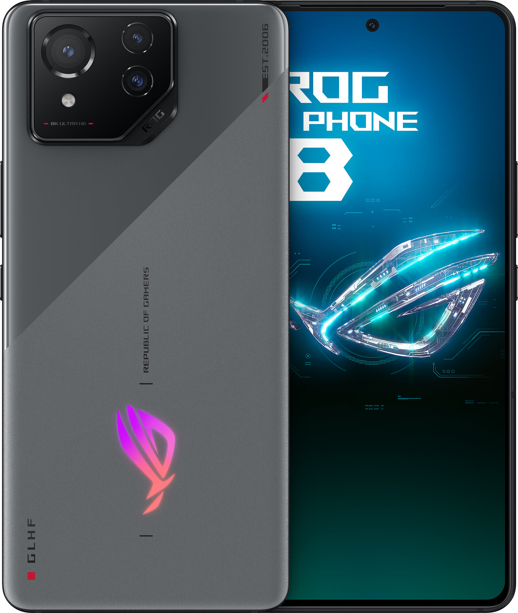 

Смартфон ASUS ROG Phone 8, 6.78" 2400x1080 AMOLED, Qualcomm Snapdragon 8 Gen 3, 12Gb RAM, 256Gb, 3G/4G/5G, NFC, Wi-Fi, BT, 3xCam, 2-Sim, 5500 мА⋅ч, USB Type-C, Android 14, серый (90AI00N2-M000A0), ROG Phone 8