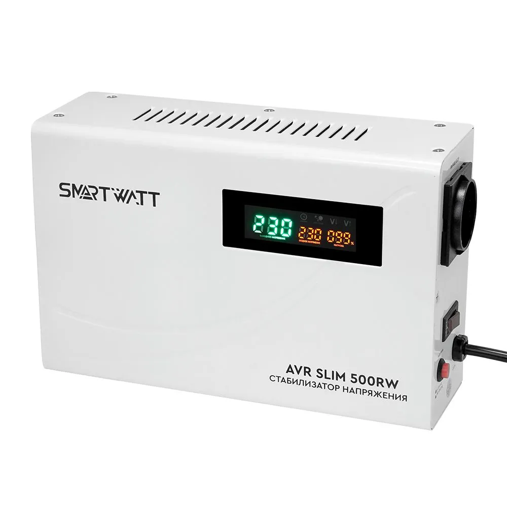 

Стабилизатор напряжения SMARTWATT AVR SLIM 500RW, 500 VA, EURO, белый (4512020310002), AVR SLIM 500RW