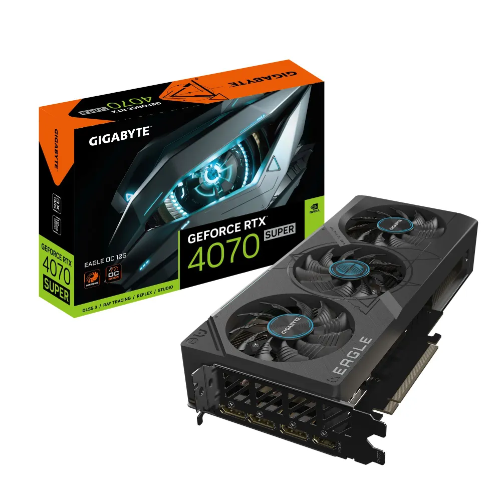 

Видеокарта GIGABYTE NVIDIA GeForce RTX 4070 Super EAGLE OC, 12Gb GDDR6X, 192 бит, PCI-E, HDMI, 3DP, Retail (GV-N407SEAGLE OC-12GD), EAGLE OC