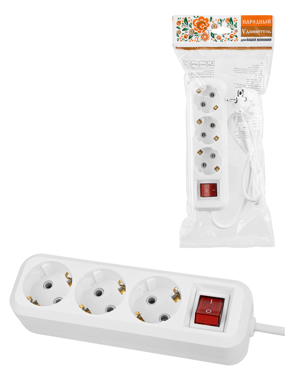 

Удлинитель TDM Народный У1-33058, 3-розетки, 10 м, белый (SQ1303-1424), У1-33058